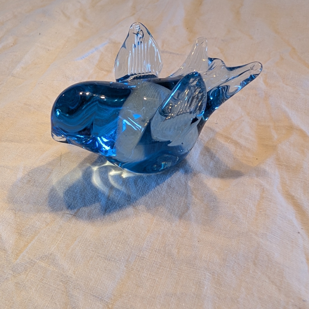 2/30$ Blue Glass Bird Sculpture - Handblown Decorative Art
